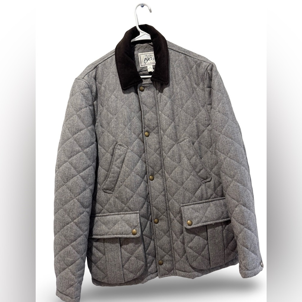 Jos. A. Bank 1905 Collection Gray Zip  Herringbone Quilted Barn Coat Men M - Picture 3 of 16